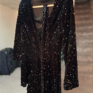 Black Sequin Romper with belt